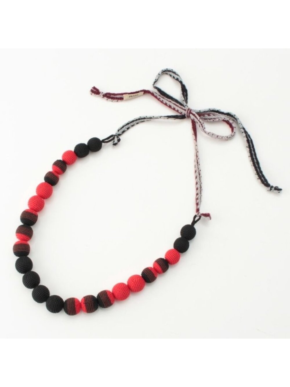 Prada Archive Knitted Crochet Necklace Black Red - Picture 2 of 10